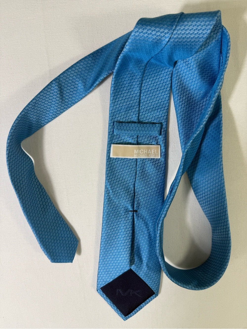 Michael Kors Teal Blue Micro-Check Silk Tie